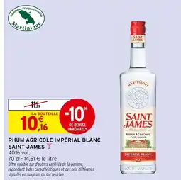 Intermarché Saint James Rhum Agricole Impérial Blanc offre
