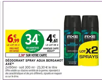 Intermarché AXE Déodorant spray aqua bergamot offre