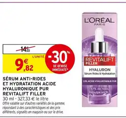 Intermarché L'OREAL Sérum anti-rides et hydratation acide hyaluronique pur revitalift filler offre
