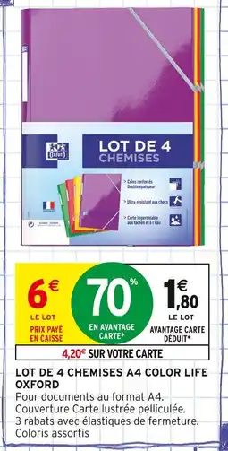 Intermarché OXFORD Lot de 4 chemises a4 color life offre