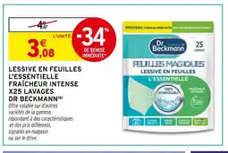 Intermarché Dr Beckmann Lessive en feuilles L'essentielle fraîcheur intense X25 lavages offre