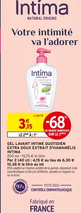 Intermarché Intima Gel lavant intime quotidien extra doux extrait d'hamamélis offre