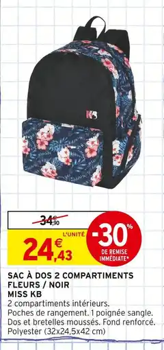 Intermarché MISS KB Sac à dos 2 compartiments fleurs / noir offre