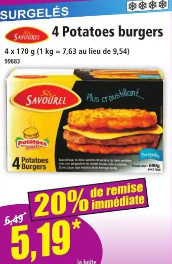 Norma SAVOUREL 4 Potatoes burgers offre
