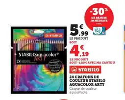 Hyper U STABILO 24 crayons de couleur stabilo aquacolor arty offre
