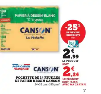 Hyper U CANSON Pochette de 24 feuilles de papier dessin offre