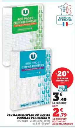 Hyper U Feuilles simples ou copies doubles perforées u offre
