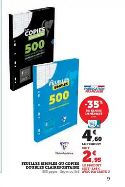 Hyper U CLAIREFONTAINE Feuilles simples ou copies doubles offre