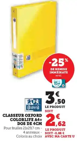 Hyper U Classeur oxford colorlife a4+ dos offre