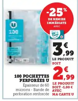 Hyper U 100 pochettes perforées u offre