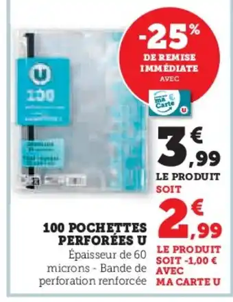Hyper U 100 pochettes perforées u offre