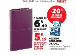 Hyper U OXFORD Agenda scolaire offre