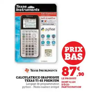 Hyper U Calculatrice graphique texas ti-83 premium offre
