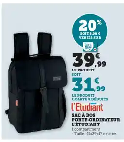 Hyper U Sac à dos porte-ordinateur l'étudiant offre