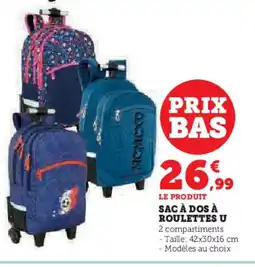 Hyper U Sac à dos à roulettes u offre
