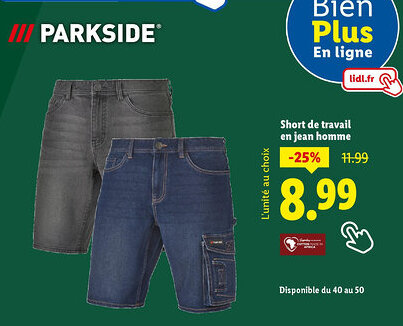 Lidl PARK SIDE Short de travail en jean homme offre