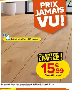 Castorama Sol stratifié à clipser vista décor chêne doré ac5 8mm offre