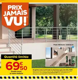Castorama Kit garde-corps à plat Cala en aluminium gris clair RAL 7035 offre