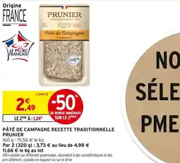 Intermarché PRUNIER Pâté de campagne recette traditionnelle offre