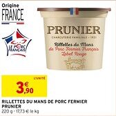 Intermarché PRUNIER Rillettes du mans de porc fermier offre