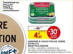 Intermarché MOUETTES D'ARVOR Sardines à l'huile d'olive vierge extra x 2 offre