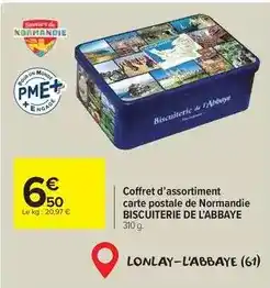 Carrefour Market Biscuiterie de l'abbaye - coffret d'assortiment carte postale de normandie offre