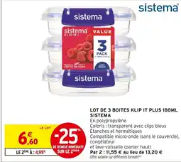 Intermarché SISTEMA Lot de 3 boites klip it plus 180ml offre