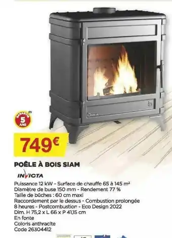 Bricomarché Poêle à Bois Siam Invicta offre