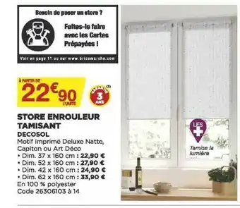 Bricomarché Store Enrouleur Tamisant Decosol offre