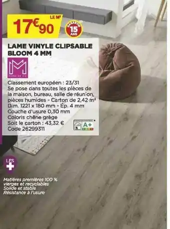 Bricomarché Lame Vinyle Clipsable Bloom 4 Mm offre