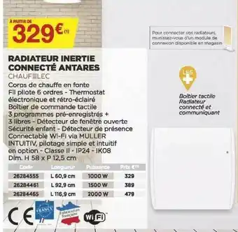 Bricomarché Radiateur Inertie Connecté Antares Chaufelec offre