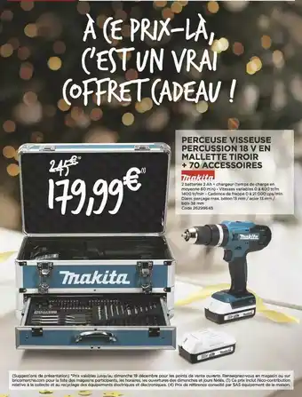 Bricomarché Perceuse Visseur Percussion 18 V En Mallette Tiroir + 70 Accessoires Makita offre