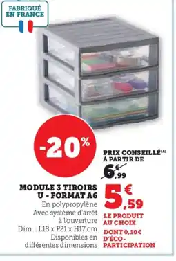 Hyper U Module 3 tiroirs u - format a6 offre