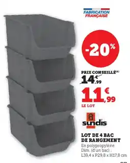 Hyper U Lot de 4 bac de rangement offre