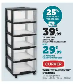 Hyper U CURVER Tour de rangement 5 tiroirs offre