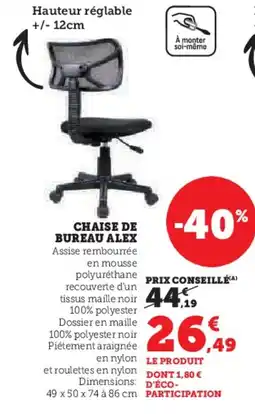 Hyper U Chaise de bureau alex offre