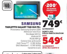 Hyper U SAMSUNG Tablette galaxy s10 fe+ offre