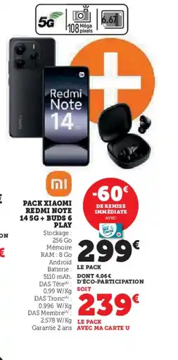 Hyper U Pack xiaomi redmi note 14 5g + buds 6 play offre