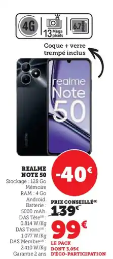 Hyper U REALME Note 50 offre
