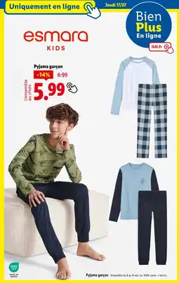 Lidl ESMARA Pyjama garçon offre