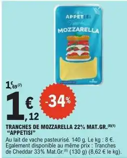 E.Leclerc TRANCHES DE MOZZARELLA 22% MAT.GR. 'APPETISI' offre