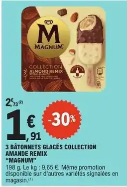 E.Leclerc 3 Bâtonnets Glacés Collection Amande Remix Magnum offre