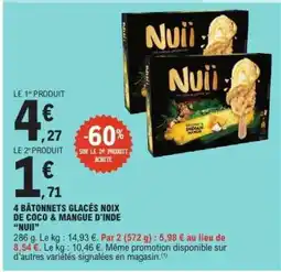E.Leclerc 4 BÂTONNETS GLACÉS NOIX DE COCO & MANGUE D'INDE “NUII” offre