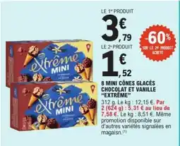 E.Leclerc 8 MINI CÔNES GLACÉS CHOCOLAT ET VANILLE “EXTRÊME” offre