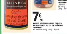E.Leclerc Confit de Manchons de Canard du Sud-Ouest au Sel de Guérande Biraben offre