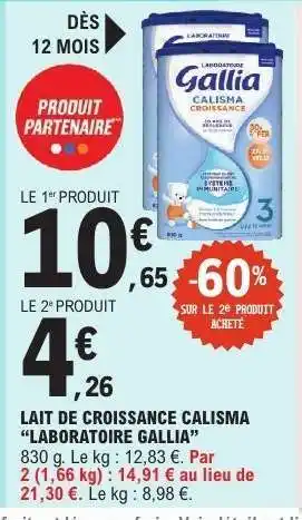 E.Leclerc Lait de Croissance Calisma 'Laboratoire Gallia' offre