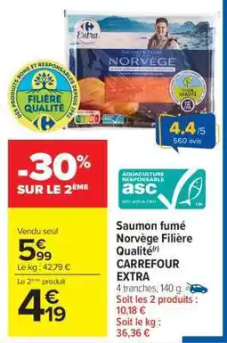 Carrefour Market Saumon fumé Norvège Filière Qualité CARREFOUR EXTRA offre