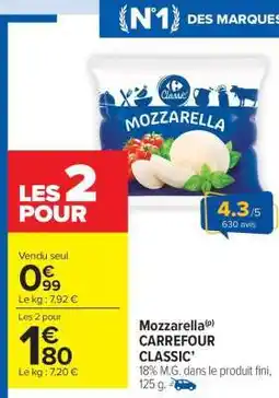 Carrefour Market Mozzarella CARREFOUR CLASSIC' offre