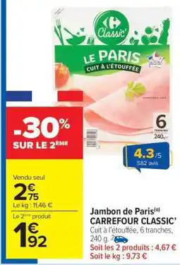 Carrefour Market Jambon de Paris CARREFOUR CLASSIC' offre