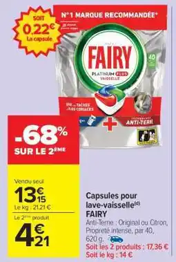 Carrefour Market Capsules pour lave-vaisselle FAIRY offre